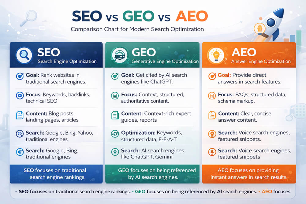 Comparison Chart SEO VS GEO VS AEO