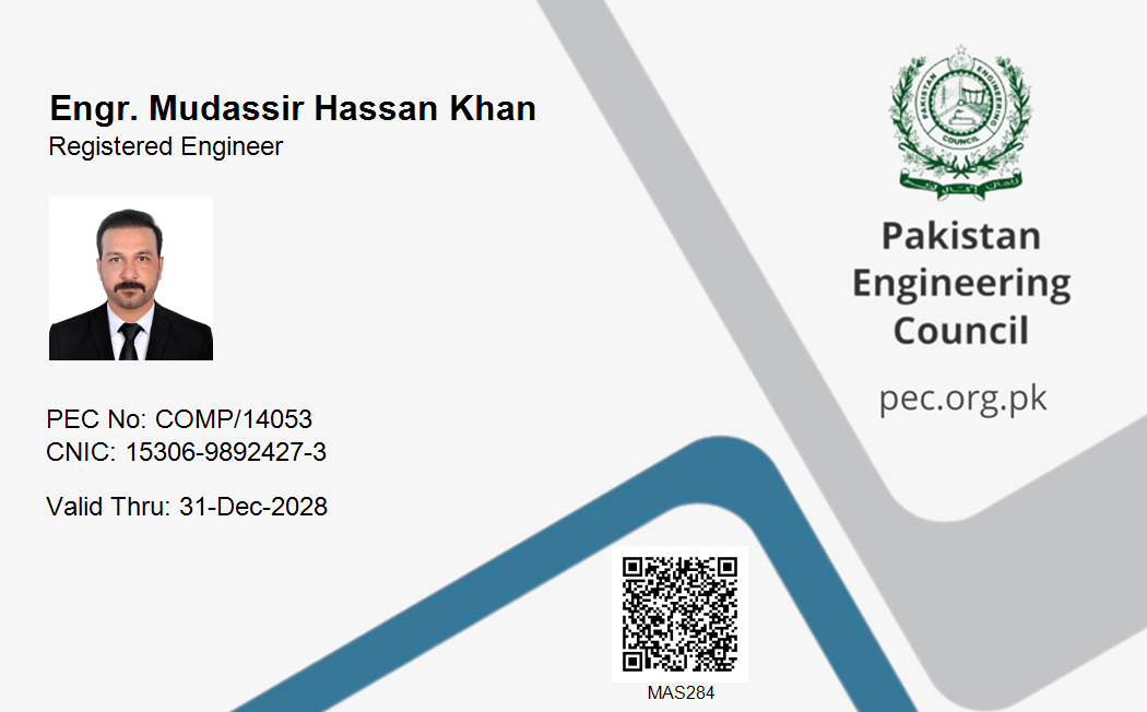 About Me 2 Mudassir PEC Registered Engineer